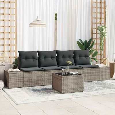 vidaXL Súprava záhradných pohoviek s vankúšom 5 pcs Sivá polyratan