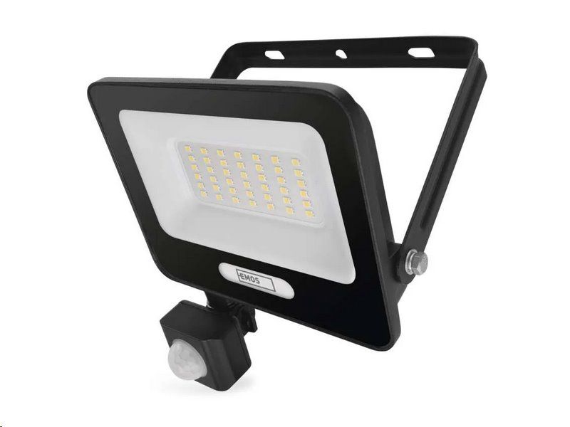 LED reflektor GLARO EMOS ZS2334B s čidlom pohybu, 30 W, čierny, IP54, 3000 lm, neutrálna biela