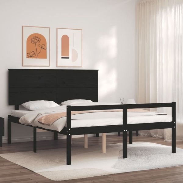 vidaXL Posteľ pre seniorov s čelom, čierna, 160x200 cm, drevený masív