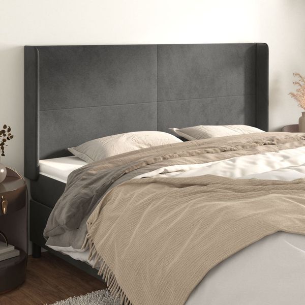 vidaXL Čelo postele so záhybmi tmavosivé 163x16x118/128 cm zamat