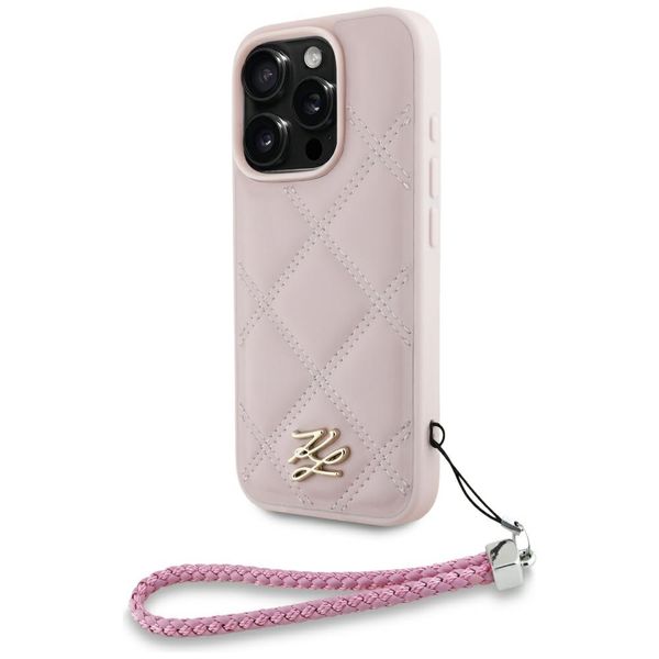 Puzdro Karl Lagerfeld HC Quilted PU s počiatočným logom a retiazkou pre iPhone 16 Pro Max ružové