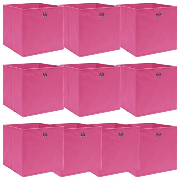 vidaXL Úložné boxy 10 ks, ružové 32x32x32 cm, látka
