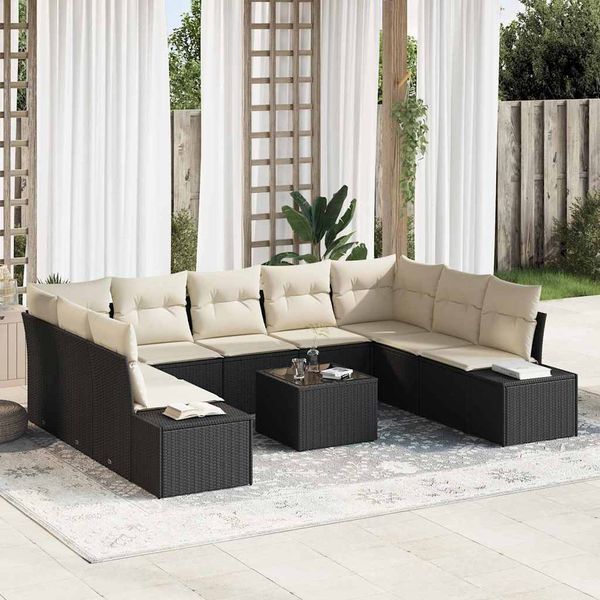 vidaXL Súprava záhradných pohoviek 9 pcs Čierna a krémová Polyratan