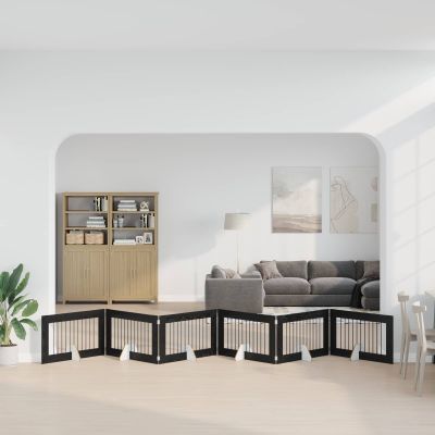 vidaXL Skladacia psia brána so stojanmi 6 ks Čierny dub 602 cm
