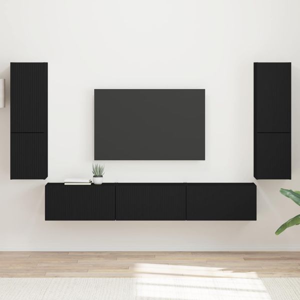 vidaXL Zostava TV skriniek Nástenný 4 pcs Čierna Kompozitné drevo