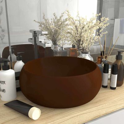 vidaXL Luxusné umývadlo, okrúhle, matné tmavohnedé 40x15 cm, keramika