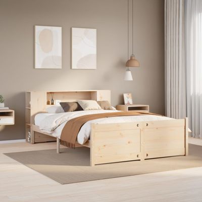 vidaXL Posteľ s knižnicou bez matraca 150x200 cm borovicový masív