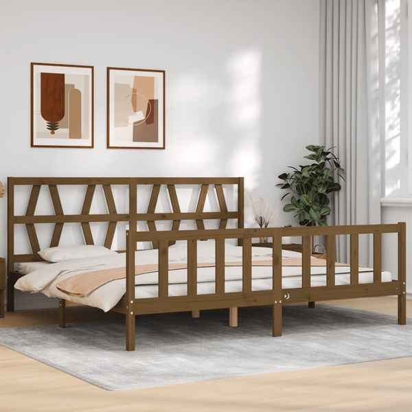 vidaXL Posteľný rám s čelom medovo-hnedý 200x200 cm masívne drevo