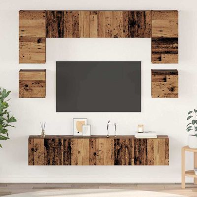 vidaXL Zostava TV skriniek Nástenný 8 pcs Staré drevo Kompozitné drevo