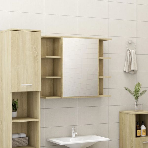 vidaXL Skrinka so zrkadlom, dub sonoma 80x20,5x64 cm, spracované drevo