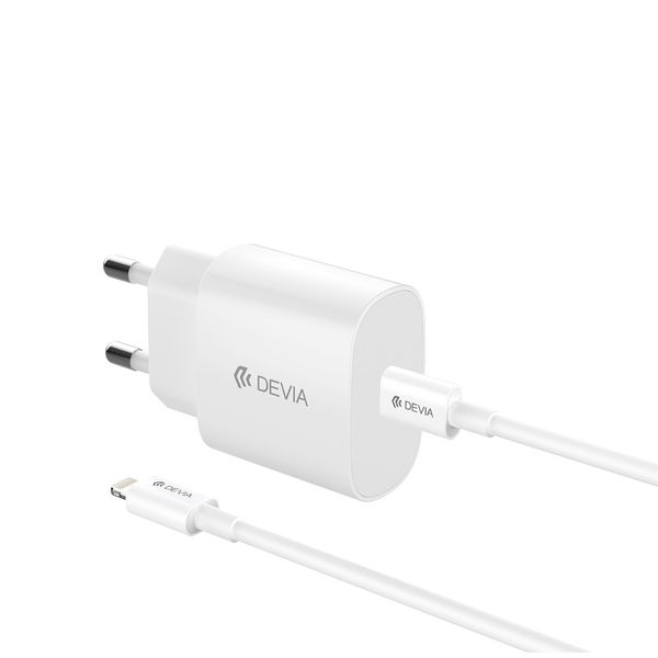 Nabíjačka Devia do steny Rocket PD 20W 1x USB-C biela + kábel USB-C - Lightning