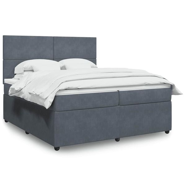vidaXL Posteľný rám boxspring s matracom tmavosivý 200x200 cm zamat
