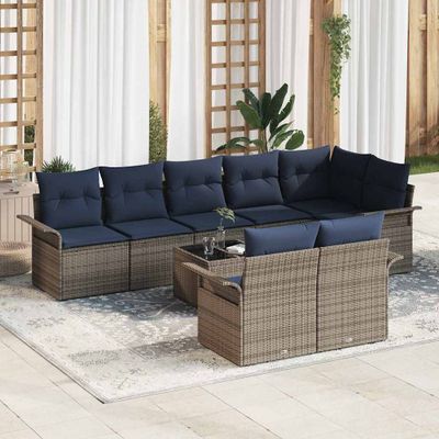 vidaXL Súprava záhradných pohoviek s úložiskom 9 pcs Sivá polyratan