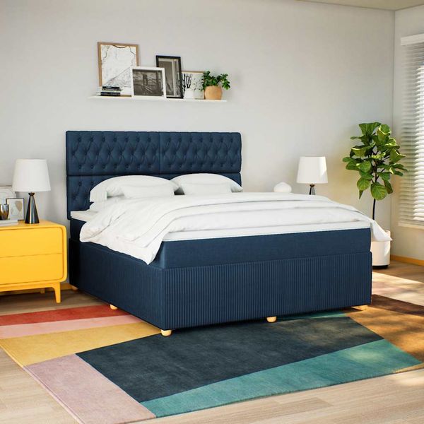 vidaXL Posteľný rám boxspring s matracom modrý 180x200 cm látka