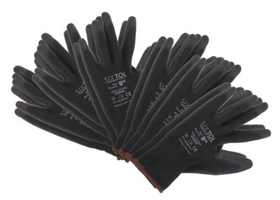 Rukavice pracovní z polyesteru polomáčené v PU GLOVE PE-PU 9, černé, vel 9", 6 párů SIXTOL