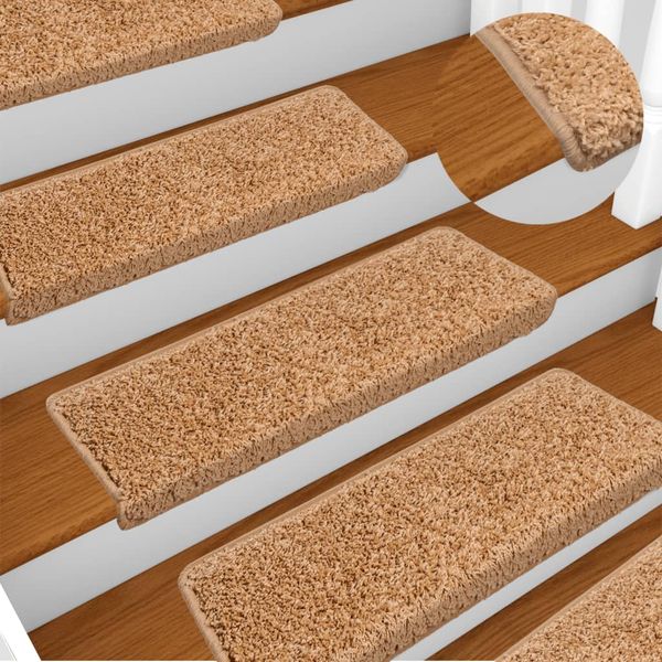 vidaXL Schodové rohože 15 ks 65x21x4 cm béžové s obdĺžnikovým okrajom
