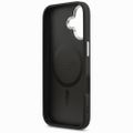 Guess Case Magsafe PU kožené puzdro s trojuholníkovým logom Strieborný kovový rám fotoaparátu pre iPhone 17 čierna