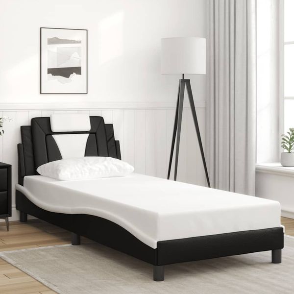 vidaXL Rám postele Viana bez matraca čierno-biely 90x190 cm umelá koža