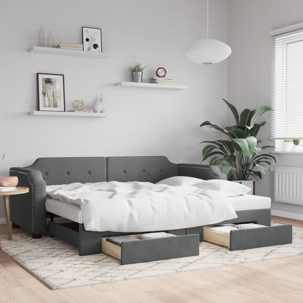 vidaXL Rozkladacia denná posteľ so zásuvkami tmavosivá 100x200cm látka