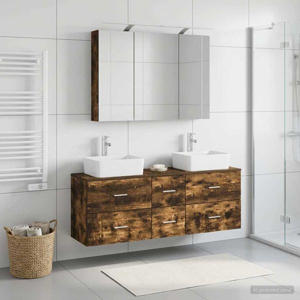 vidaXL Sada kúpeľňového nábytku 4 pcs Dymový dub