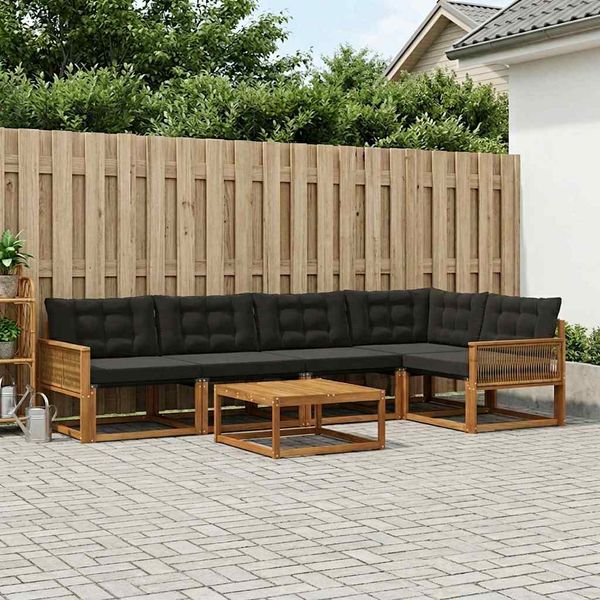 vidaXL Záhradná súprava gaučov s vankúšom 6 pcs Prírodná a čierna