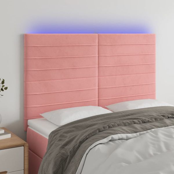 vidaXL Čelo postele s LED ružové 144x5x118/128 cm zamat
