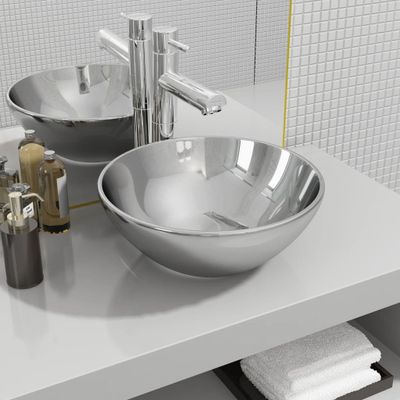 vidaXL Umývadlo 32,5x14 cm keramické strieborné