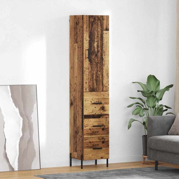 vidaXL Highboard Staré drevo 34,5 x 34 x 180 cm Kompozitné drevo