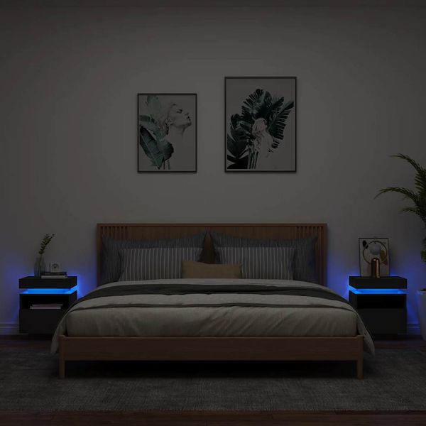 vidaXL Nočné stolíky s LED svetlami 2 ks čierne 40x39x48,5 cm