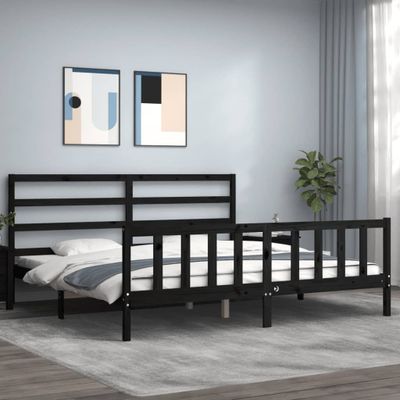 vidaXL Posteľný rám s čelom čierny 200x200 cm masívne drevo