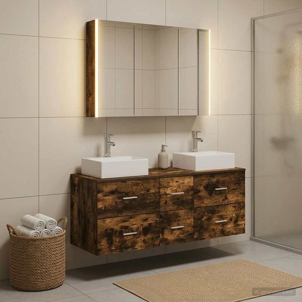 vidaXL Sada kúpeľňového nábytku 4 pcs Dymový dub