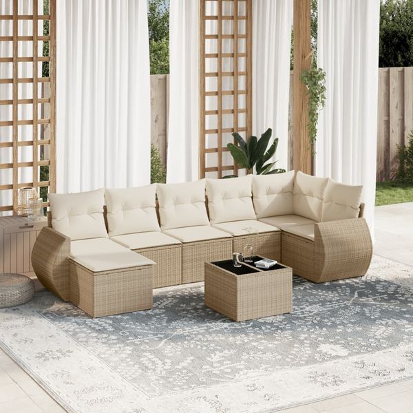 vidaXL 8-dielna záhradná súprava pohoviek s vankúšmi béžová polyratan