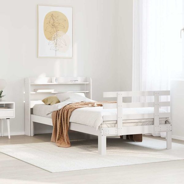 vidaXL Posteľný rám s čelom biely 75x190 cm borovicový masív