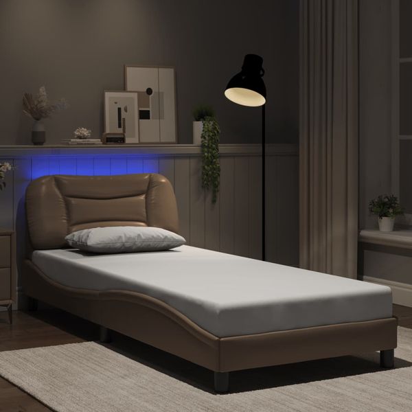 vidaXL Rám postele s LED bez matraca, Hvar, kapučínový 90x190 cm