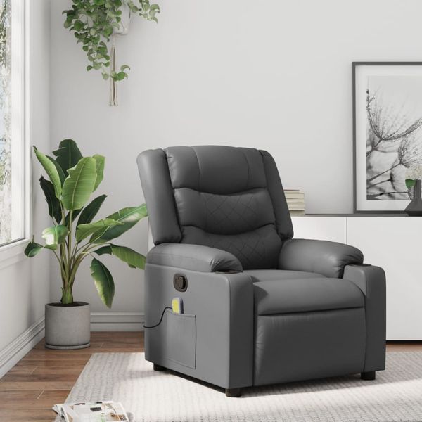 vidaXL Masážne kreslo s polohovacím mechanizmom, sivé, umelá koža