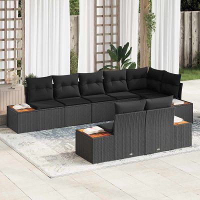 vidaXL Súprava záhradných pohoviek s vankúšom 8 pcs Čierna Polyratan