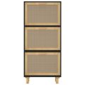 vidaXL Botník čierny 52x25x115 cm spracované drevo a prírodný ratan