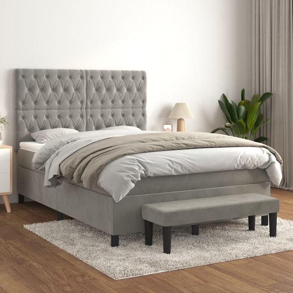 vidaXL Posteľný rám boxsping s matracom bledosivý 140x200 cm zamat