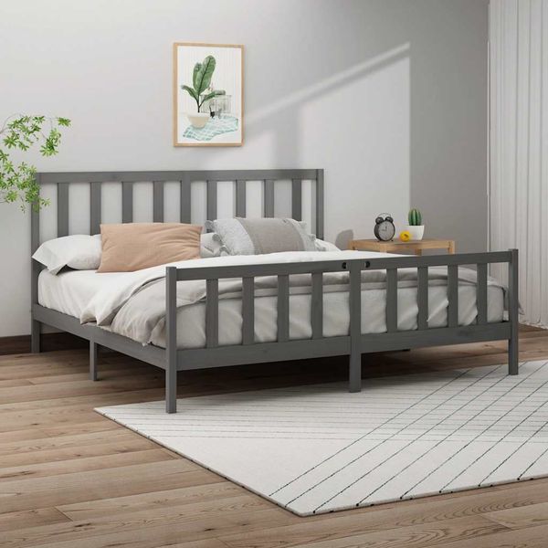 vidaXL Posteľný rám sivý borovicový masív 200x200 cm