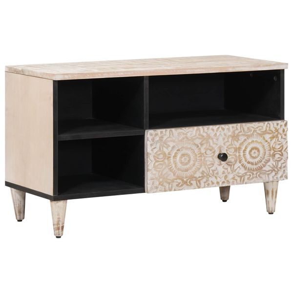 vidaXL TV skrinka Biela 80 x 33,5 x 46 cm Masívne mango drevo