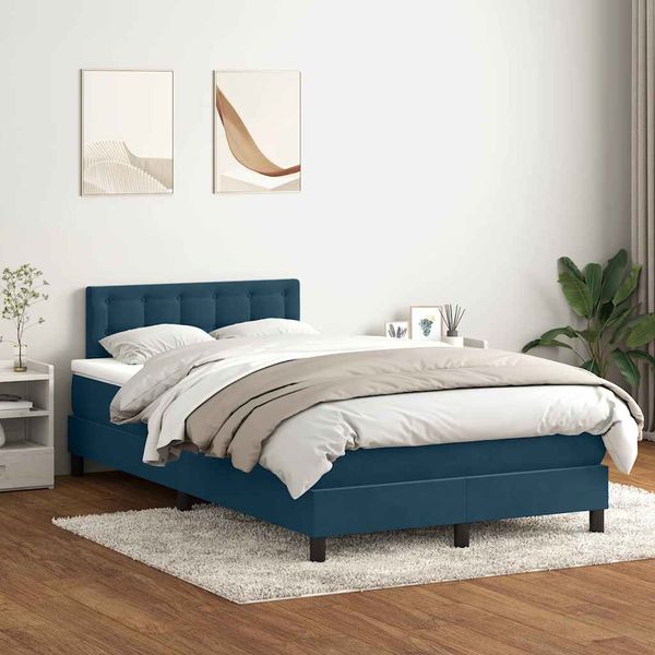 vidaXL Posteľný rám boxsping s matracom tmavomodrý 120x210 cm zamat