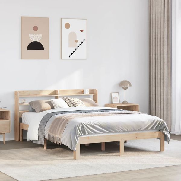 vidaXL Posteľný rám s čelom 135x190 cm borovicový masív