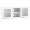 vidaXL TV skrinka biela 105x35x52 cm oceľ a sklo