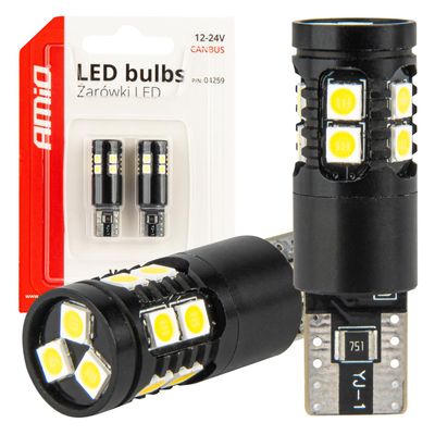 LED žiarovky CANBUS T10 W5W 13SMD 3030 White 12V/24V AMiO-04259