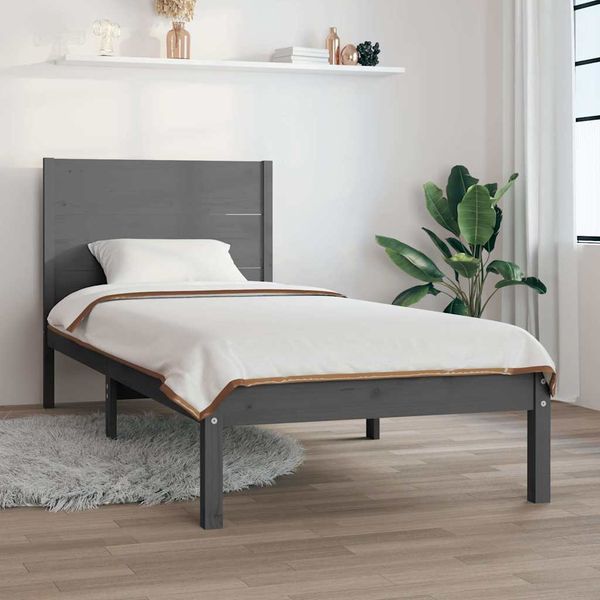vidaXL Posteľný rám, sivý, drevený masív 90x190 cm, jednolôžko