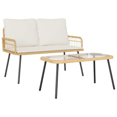 vidaXL Záhradný jedálenský set s vankúšom 2 pcs Prírodná polyratan