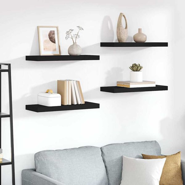 vidaXL Plávajúce nástenné police 4 ks, čierne 60x23,5x3,8 cm, MDF