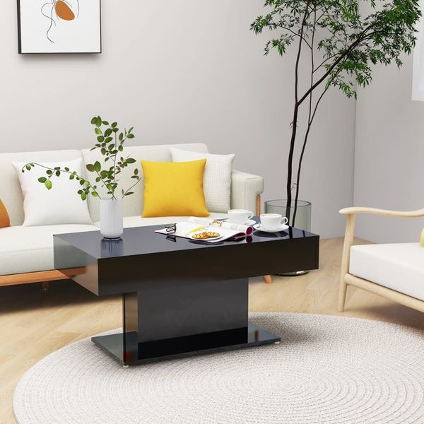 vidaXL Konferenčný stolík lesklý čierny 96x50x45 cm drevotrieska