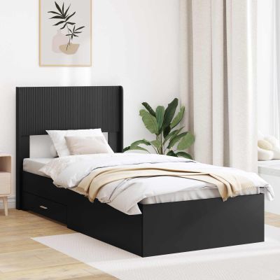 vidaXL Posteľový rám s úložným priestorom a čelom Čierna 75 x 190 cm