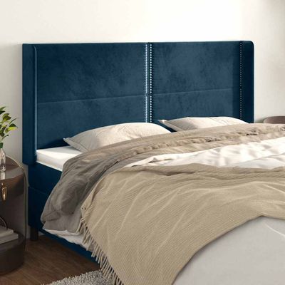 vidaXL Čelo postele so záhybmi tmavomodrá 163x16x118/128 cm zamat